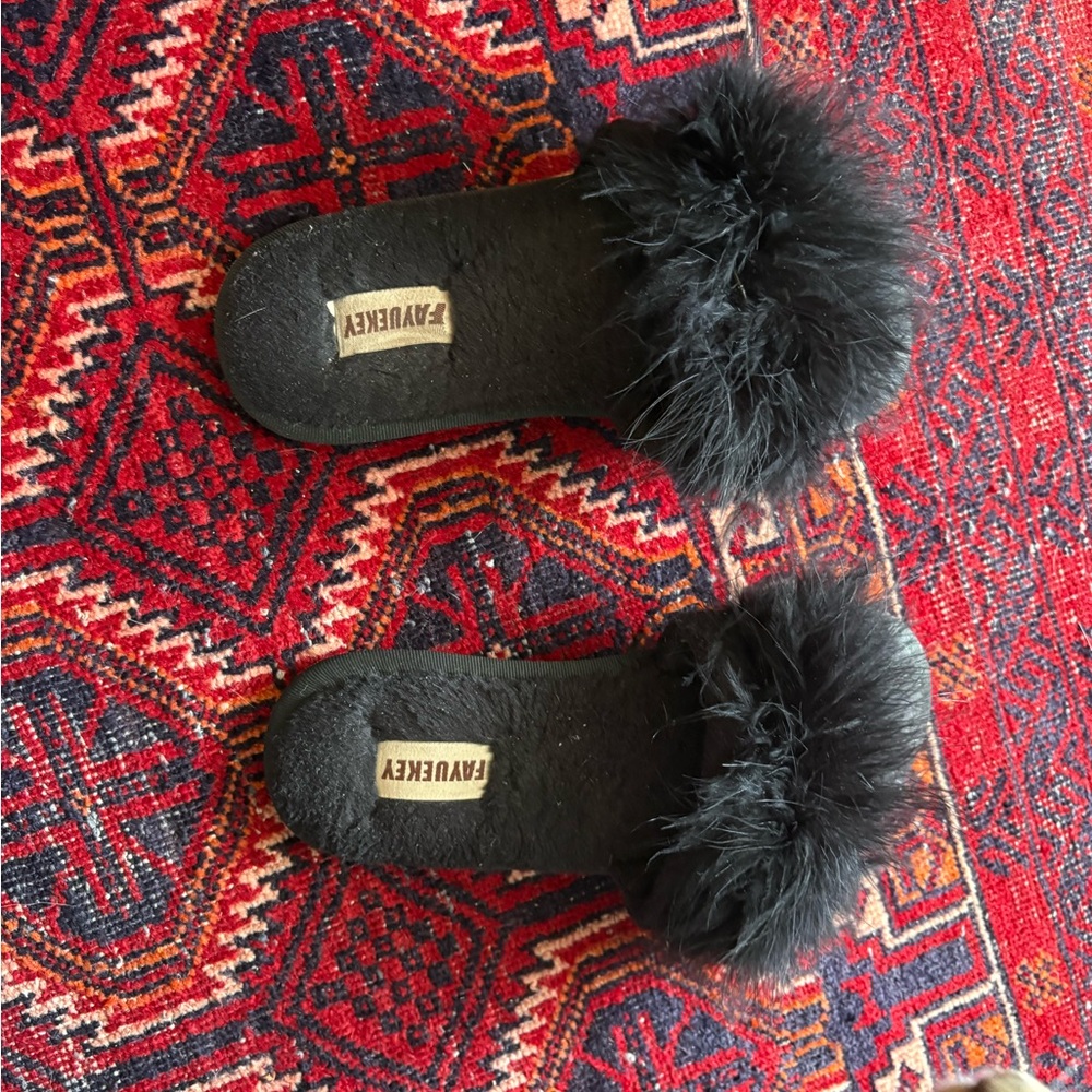 Faux Fur Black Slippers